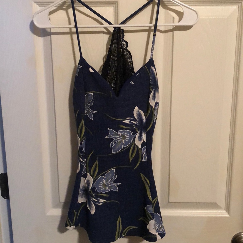 Fitted Flower Print Spaghetti Strap Top
